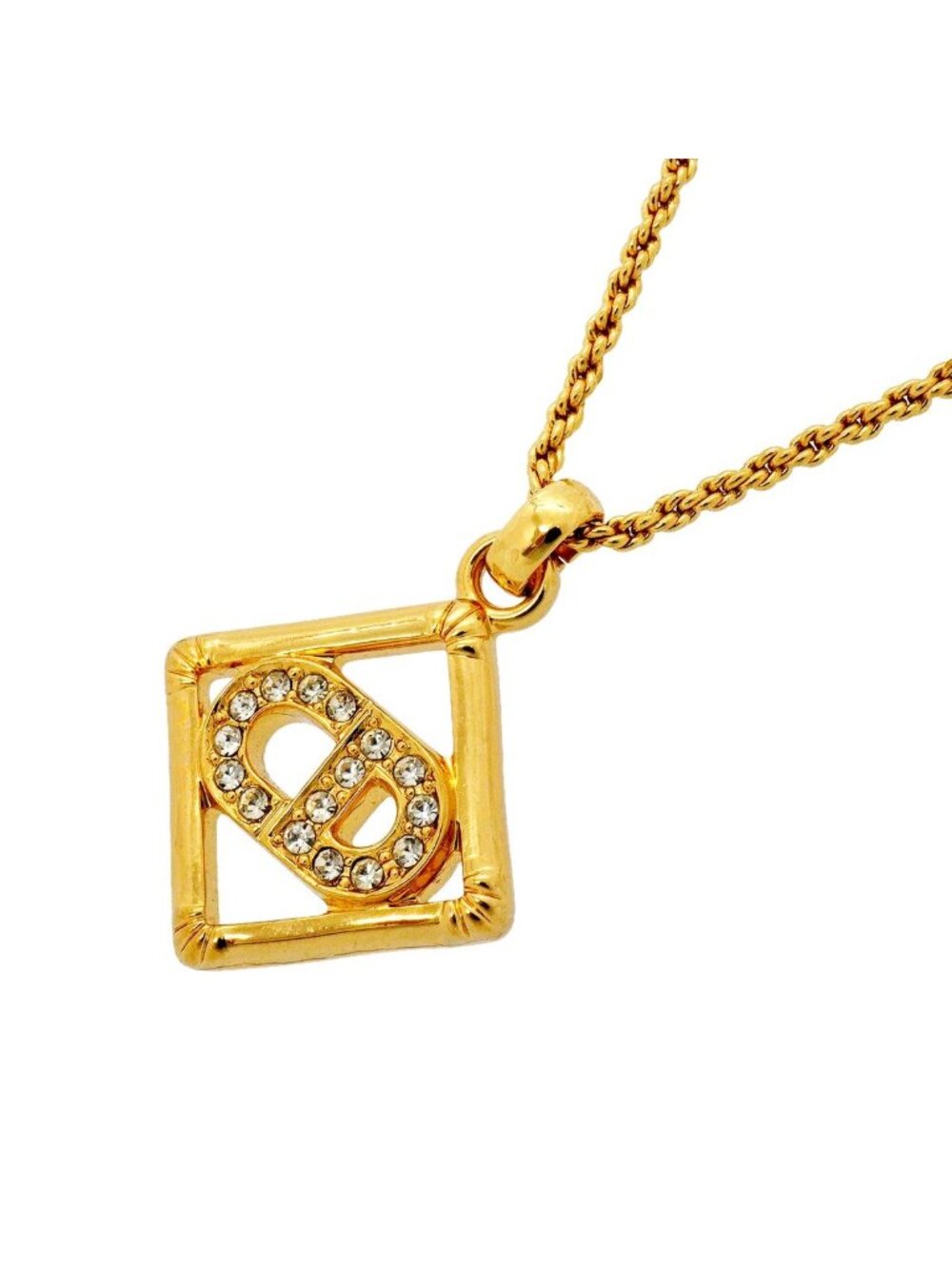 Dior Necklace CD Logo Square Gold Plated Rhinestone